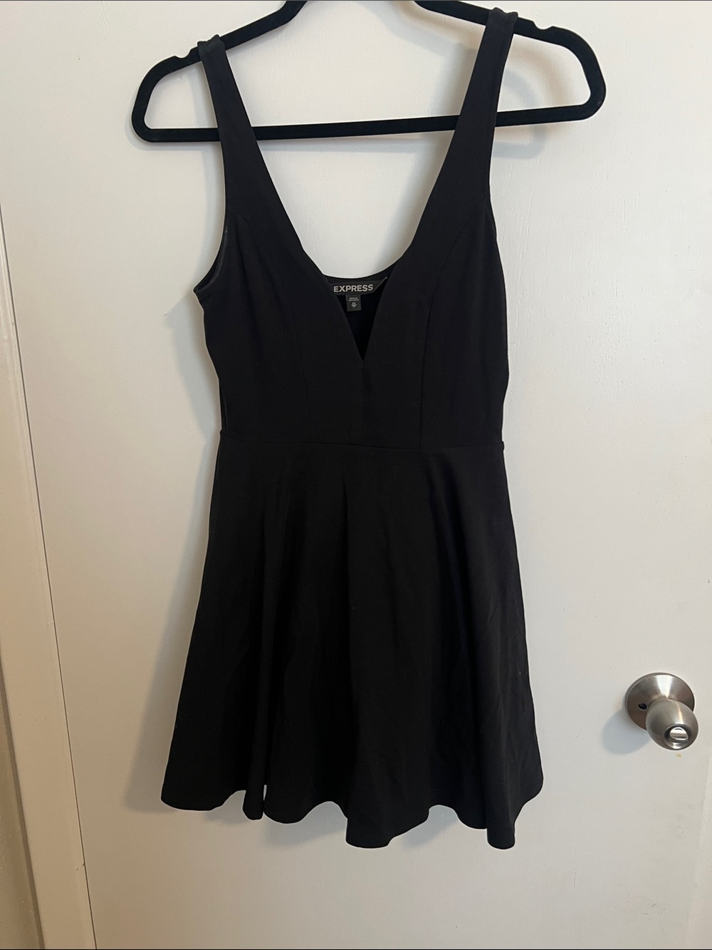 Express Black V-Neck Skater Mini Dress